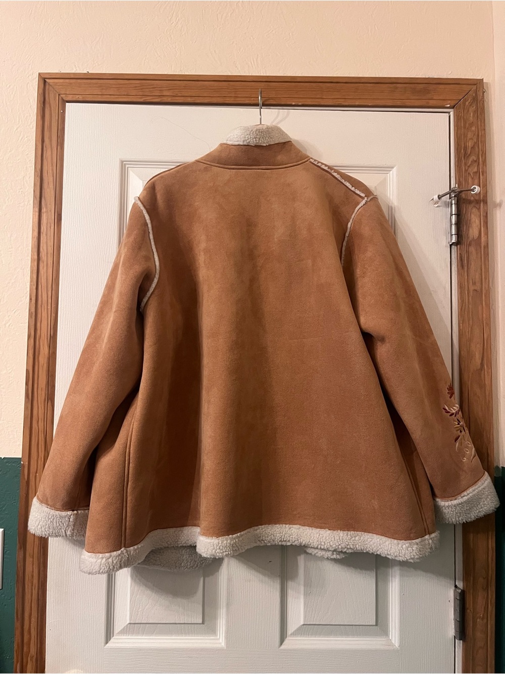 Denim&Co Tan Embroidered Faux-Shearling Trim Jacket - Picture 5 of 8